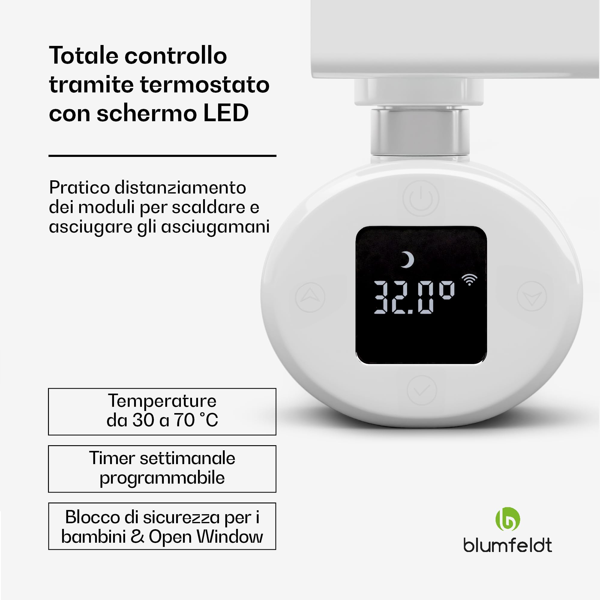blumfeldt Scaldasalviette Elettrico Bagno, Termoarredo Elettrico Bagno con Termostato, Radiatore ad Acqua Verticale da 600 W, Termosifone Silenzioso a Basso Consumo, Termosifone a Parete Ecologico