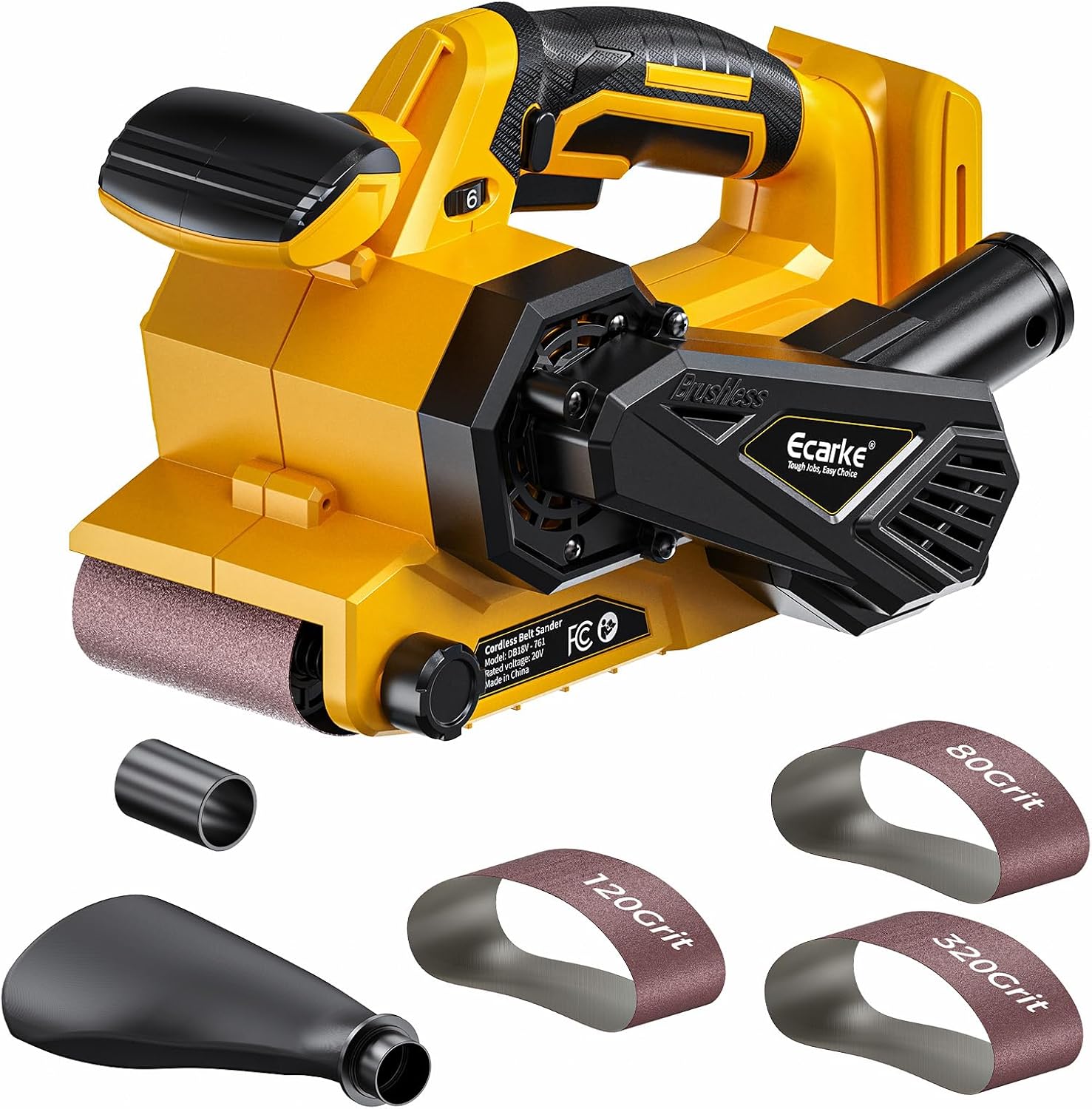 Ecarke Cordless Belt Sander Compatible with DeWalt 20V Battery (Tool Only) 3x18" Bench Sander with Variable Speed (120-380 m/min), with Dust Bag & 3 Sanding Belts(80/120/320 Grit) for Woodworking