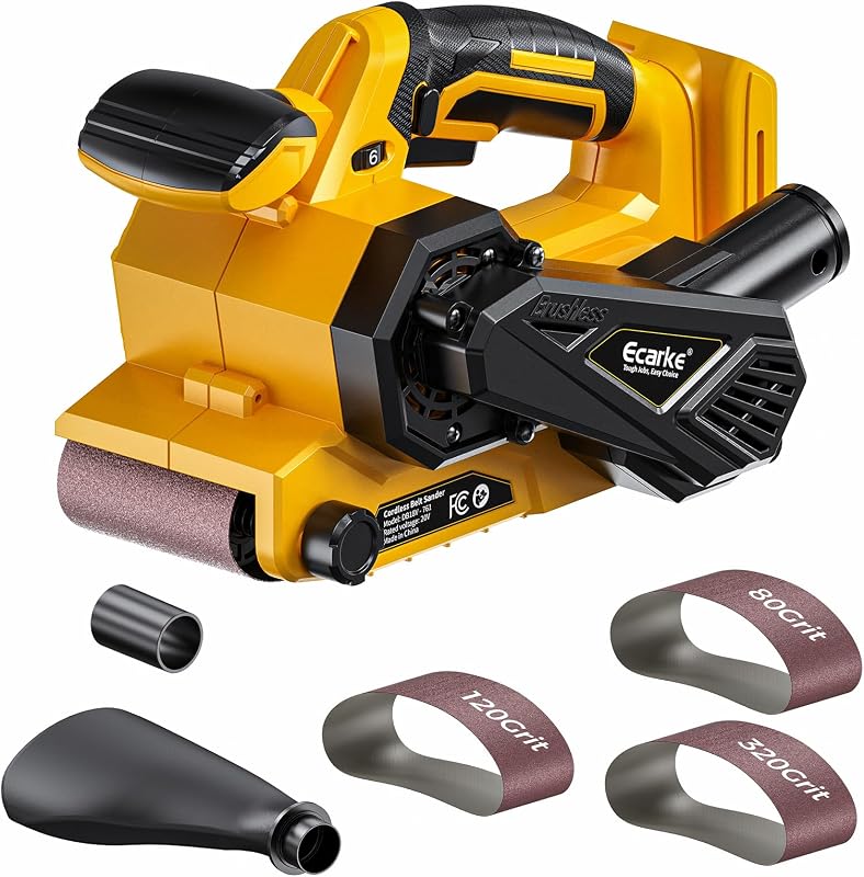 Ecarke Cordless Belt Sander Compatible with DeWalt 20V Battery (Tool Only) 3x18" Bench Sander with Variable Speed (120-380 m/min), with Dust Bag & 3 Sanding Belts(80/120/320 Grit) for Woodworking