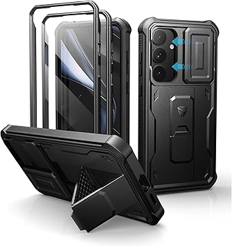 Dexnor for Samsung Galaxy S25 Plus Case with Built-in Slide Camera Cover & Screen Protector & Kickstand,Heavy-Duty Shockproof Rugged Case Full-Body Bumper Cover for Galaxy S25 Plus2025,Black