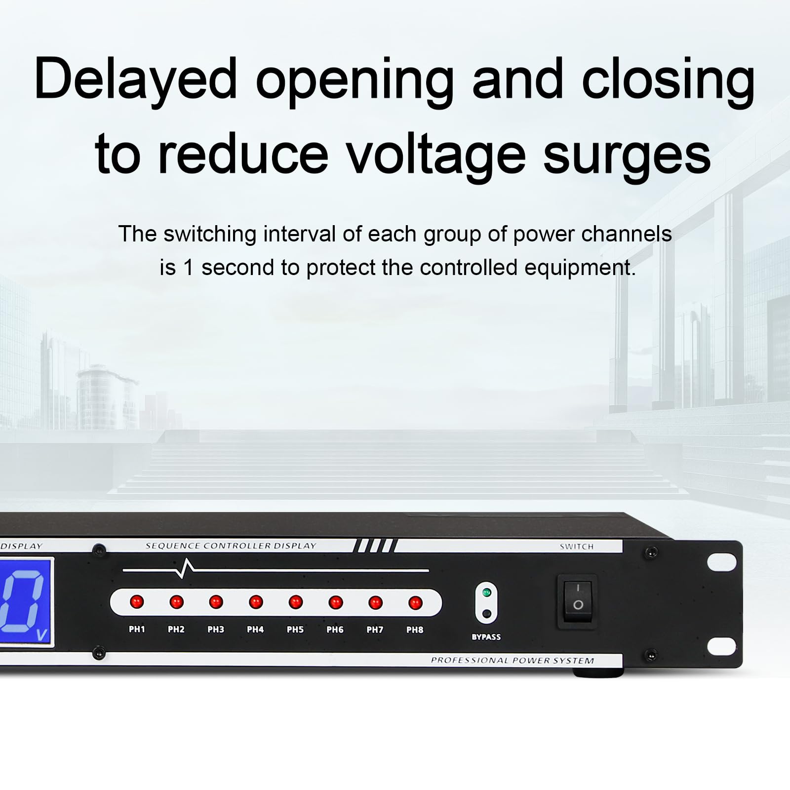 Depusheng 10 Steckdosen, 10 A, 2000 W, digitaler Audio-Sequenzer, Rackmontage mit präziser Echtzeit-Spannungsanzeige, geeignet für Zuhause, KTV, Klassenzimmer, Bühnenstudio, Schwarz (D228)