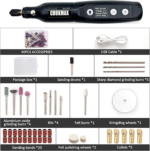 Vista 20 de Kit de herramientas rotativas inalámbricas, mini amoladora de 3.7 V con 5 velocidades variables, luz de trabajo LED delantera, 42 accesorios Azul