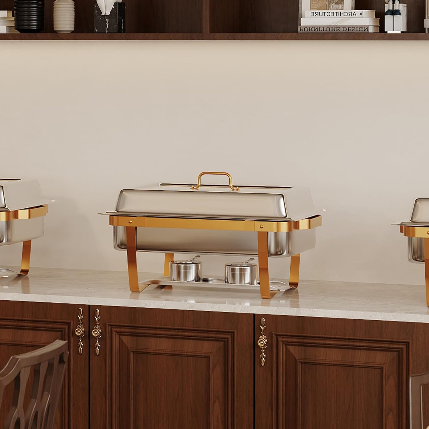 6 Pack 9.5QT Stainless Steel Chafing Dish Buffet Set w/Lid Holder, Spoon, Tweezers - for Catering, Weddings, Parties, Home Dining – Durable & Portable