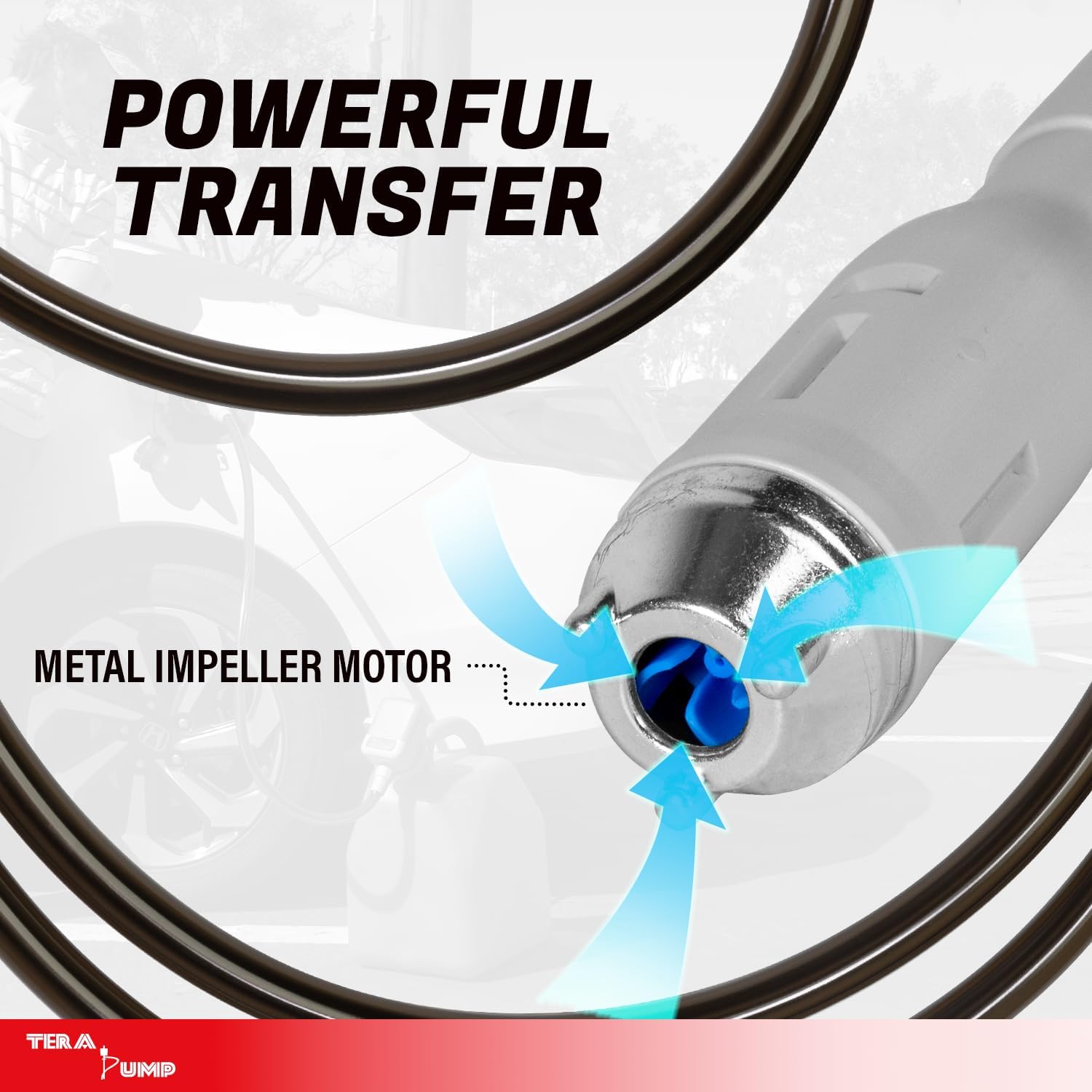 TERA PUMP Battery Powered Fuel Transfer Pump with On/Off Power Nozzle, Universal Gas Can Adapter, 3.28 ft Vinyl Hose, and Anti-Spill Sensor (2.6 GPM) - 4 AA Battery Powered
