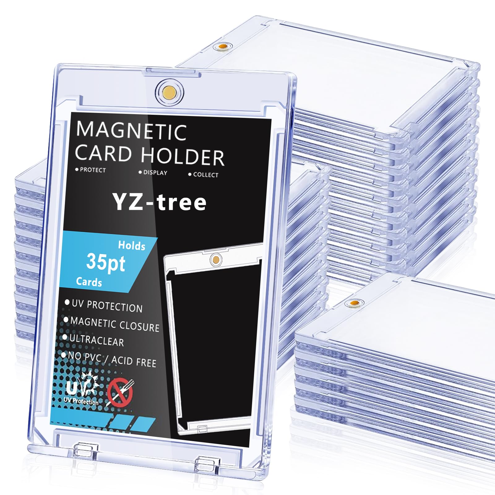 YZtree 25 PCS Magnetic Card Holders: 35 pt Magnetic Card Case for Trading Cards,One Touch Card Holder, U-V Protection Hard Plastic Card Protectors for Sports, Baseball, Game, Standard Cards Display