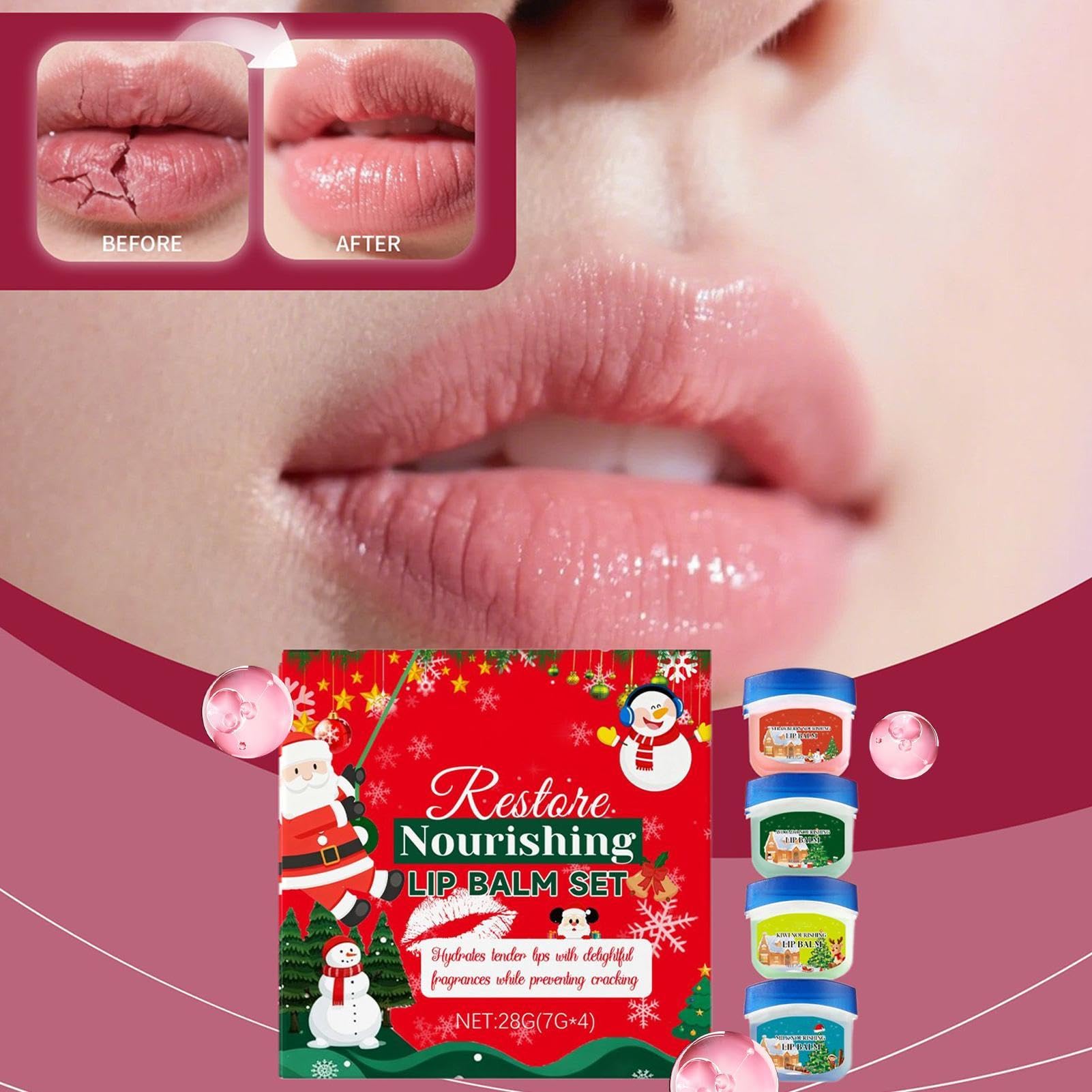Christmas Lip Balm 4-teiliges sanftes nicht fettendes Weihnachtsgeschmack