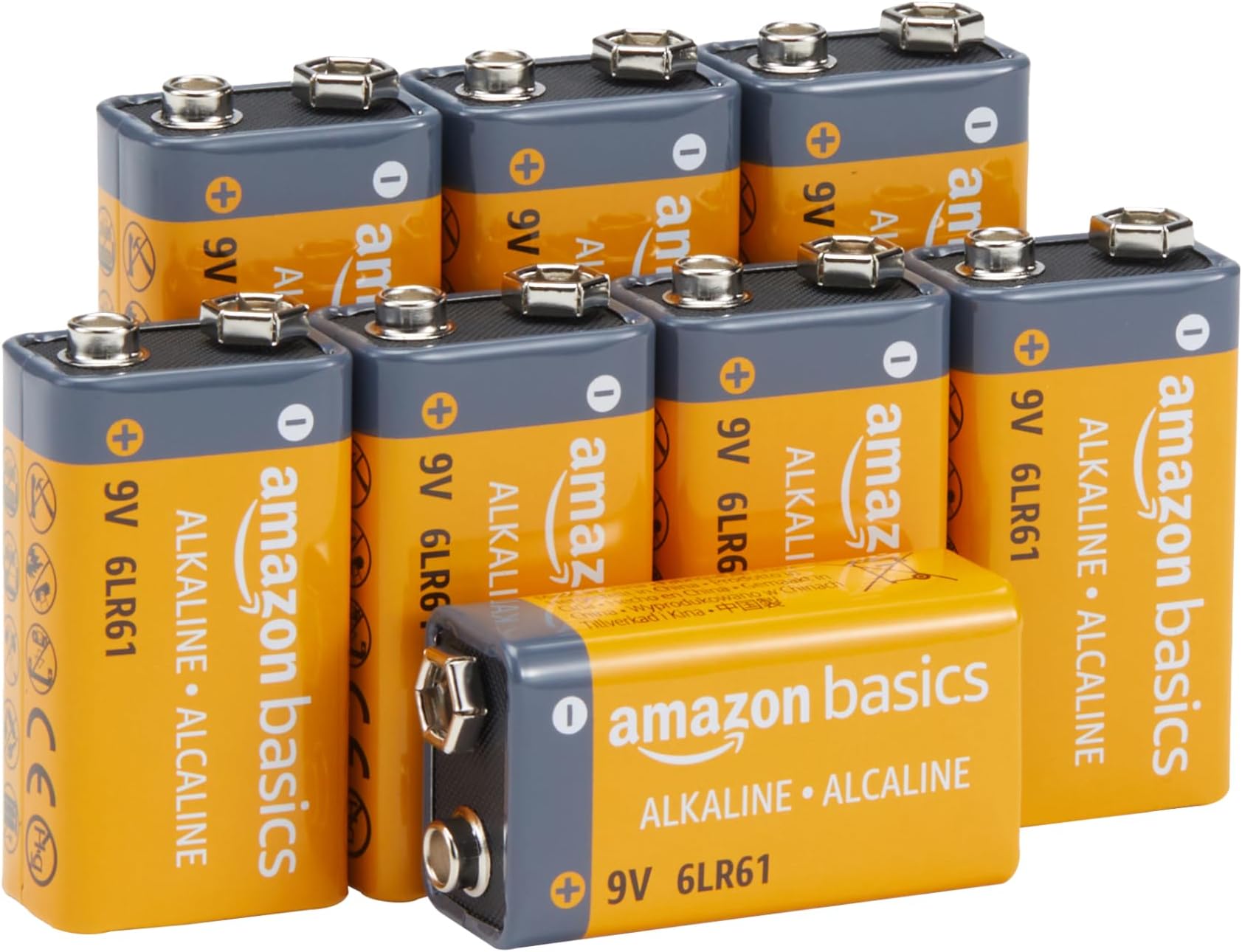 AmazonBasics 9 Volt Everyday Alkaline Batteries - Pack of 8