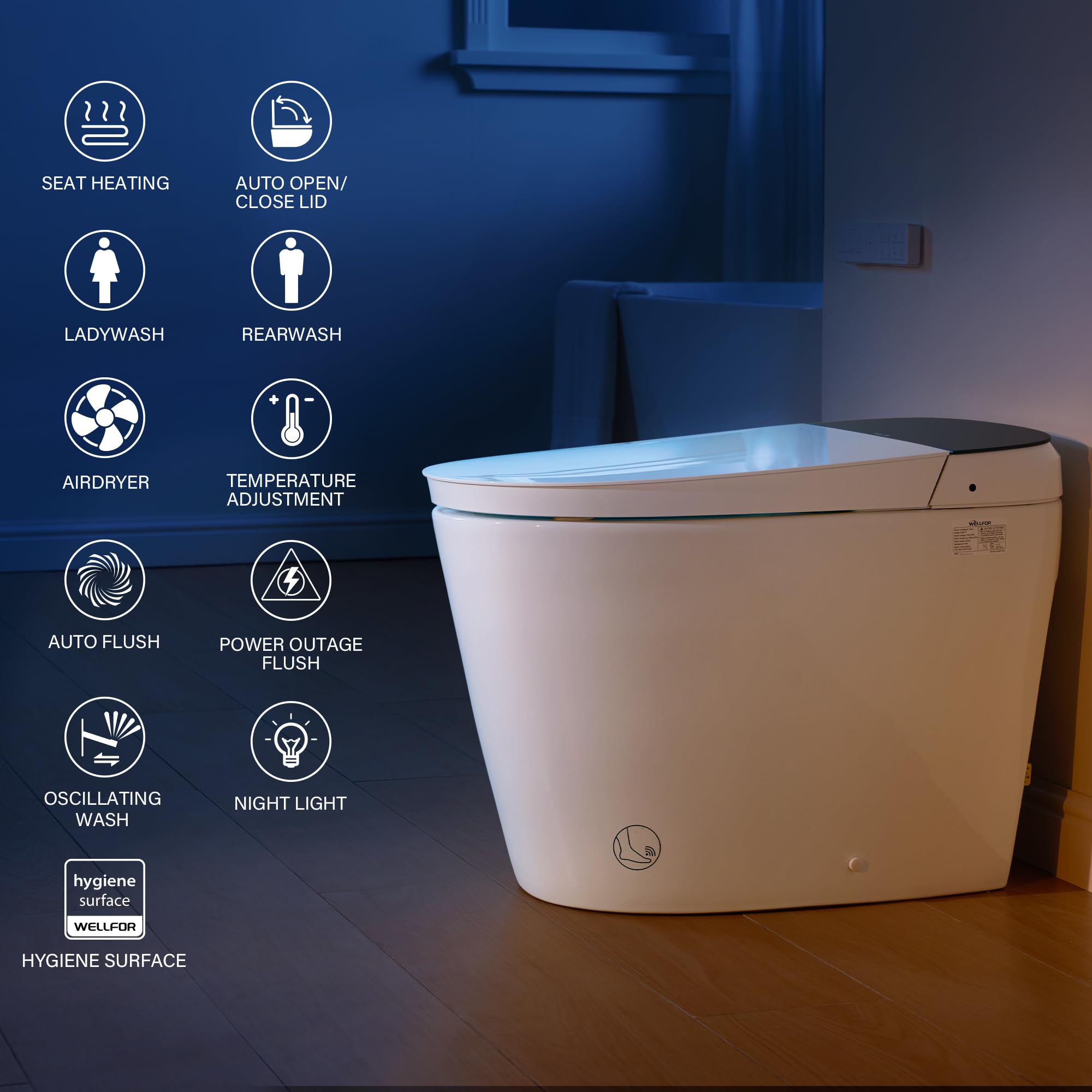 WELLFOR Smart Bidet Toilet with Built-in Tank Heated seat 1 6 GPF Auto Flush Smart Toilet Foot Touch — view 13