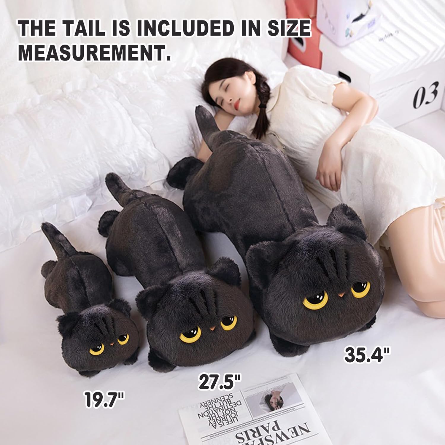 PEACH CAT 27.5" Long Cat Plush Pillow Cute Kitten Stuffed Animals Plushies Toy Gifts for Kids Grey