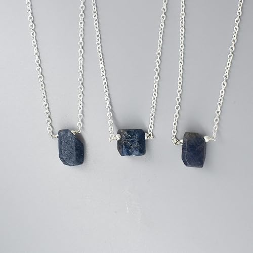 Miniatura 2 de Gempires Raw Sapphire Pendant Necklace, Blue Sapphire Pendant, Sapphire Crystal for women, Handmade Jewelry, 16 + 2 Inch Silver Plated Adjustable