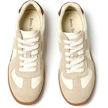 BEAU TODAY Womens Fashion Sneakers,Leather Lace Up Platform OG Sneakers,Retro Comfortable Casual Tennis Walking Runnig Trainer Shoes