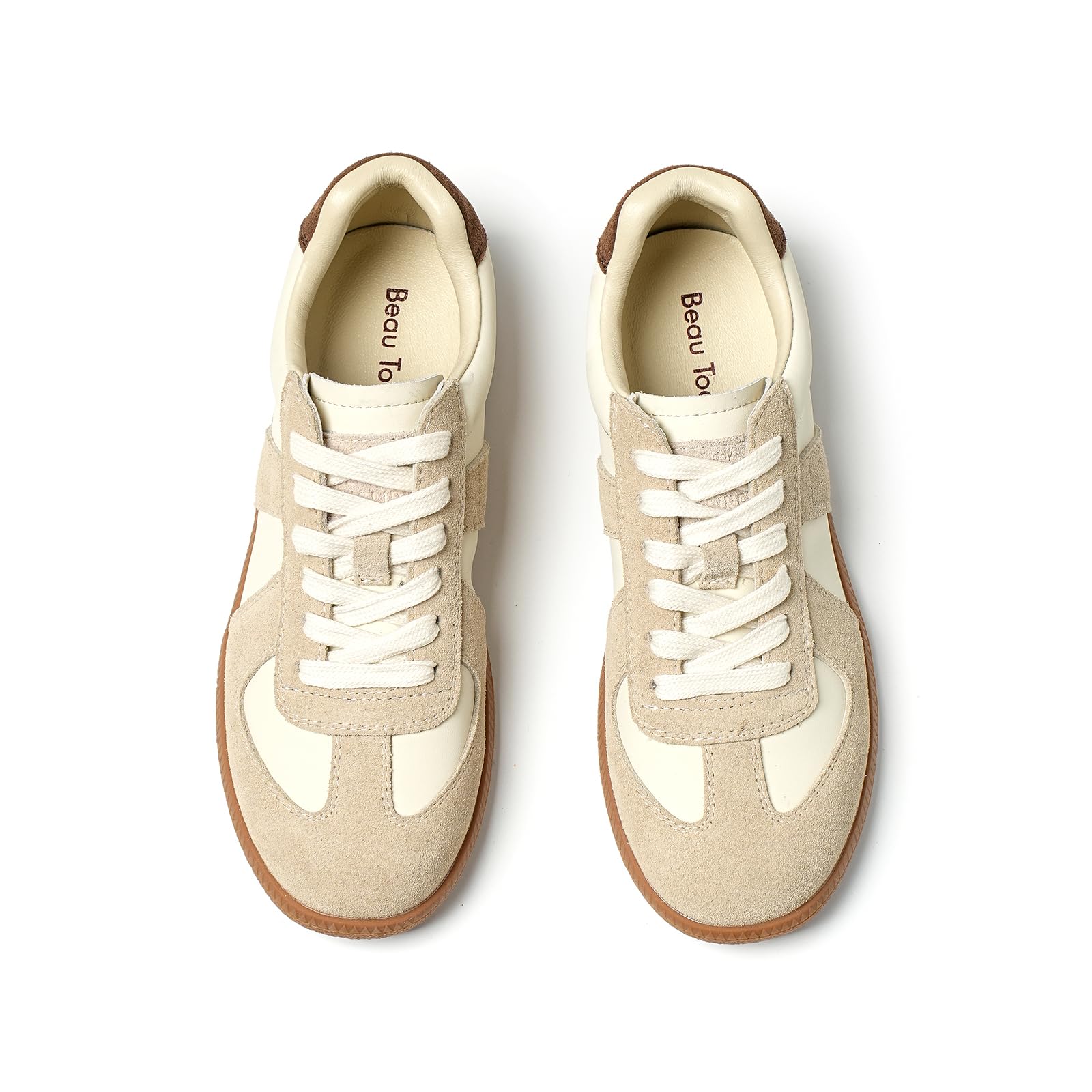 BEAU TODAY Women's Fashion Sneakers,Leather Lace Up Platform OG Sneakers,Retro Comfortable Casual Tennis Walking Runnig Trainer Shoes