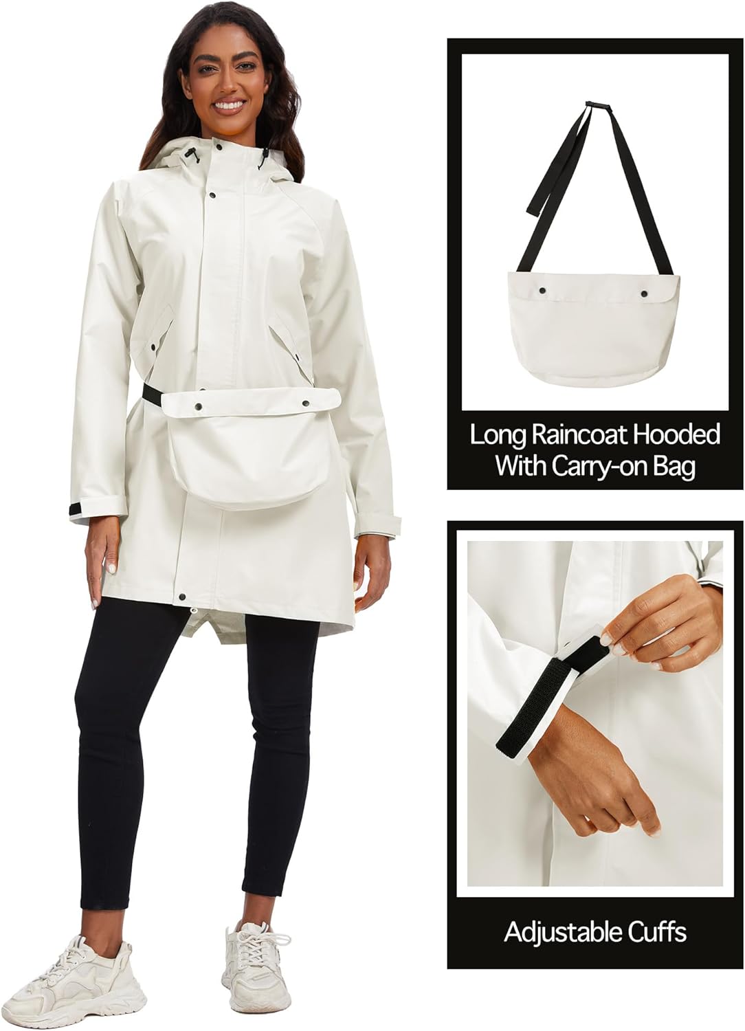 PITINAN Rain Coats For Women Waterproof Rain Jacket Hooded With Convertible Bag Windbreaker Trench Coat S-XXL
