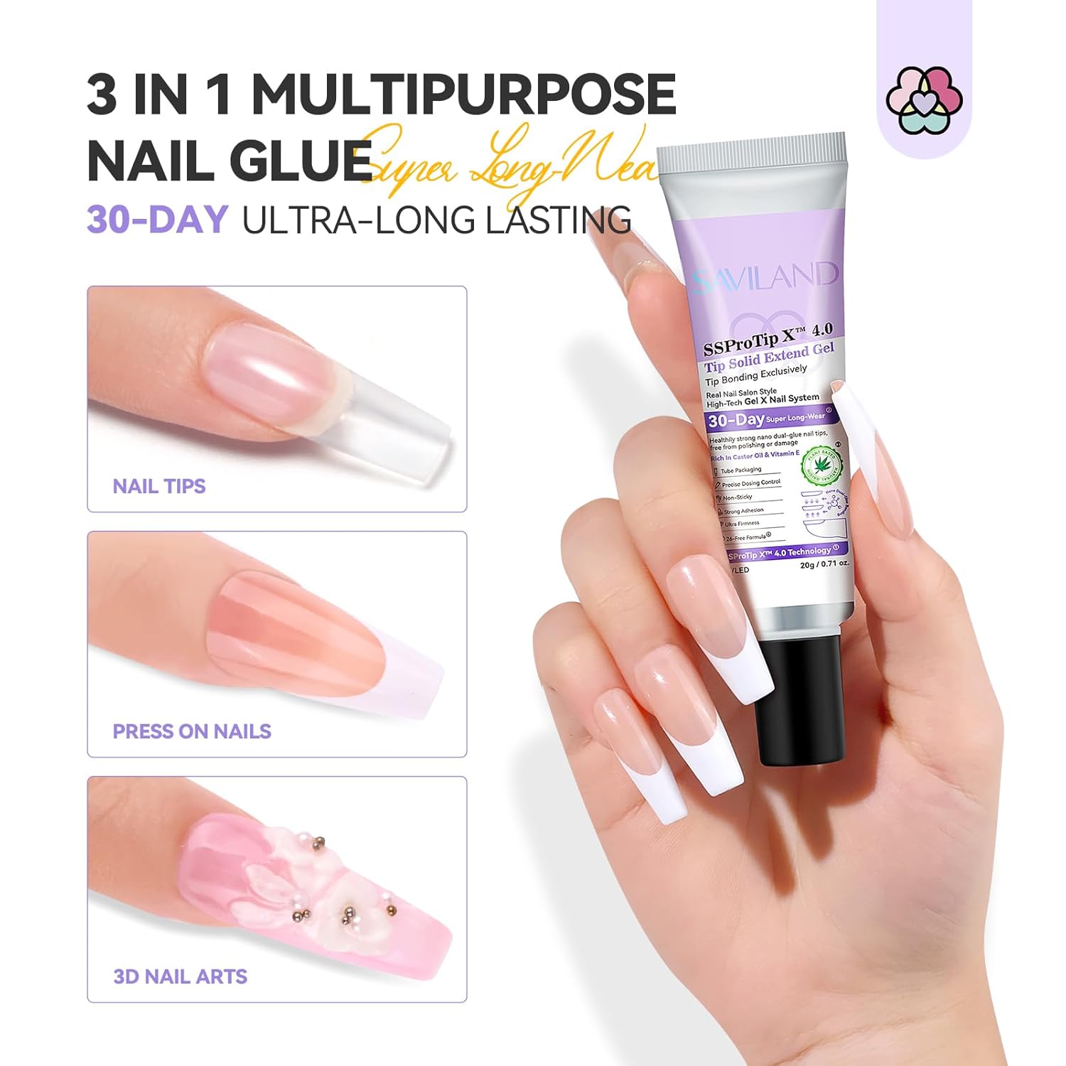 SAVILAND Solid Nail Glue Gel 20g and Poly Gel Nail Kit