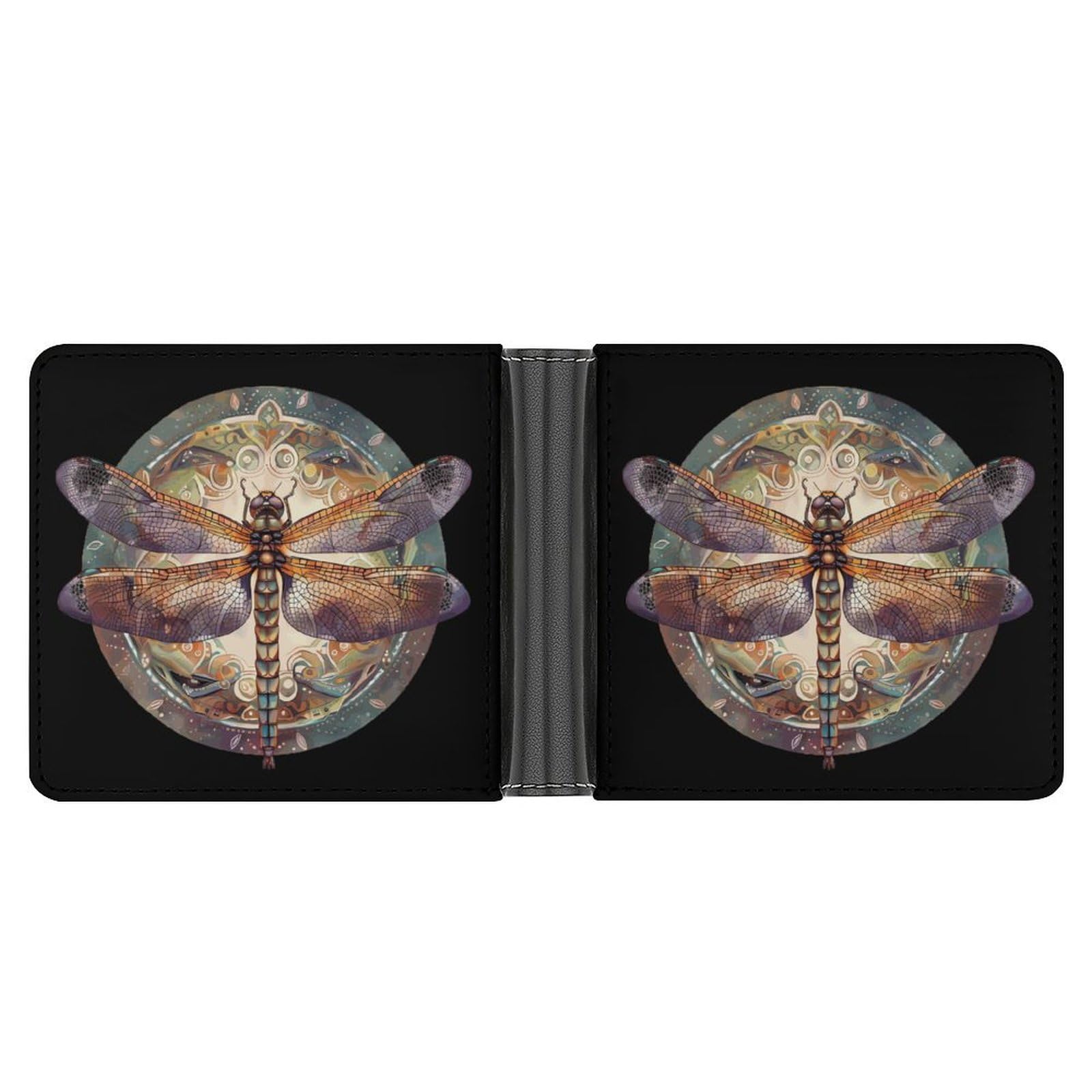 Dragonfly Mandala Funny Billfold Wallet Credit Card Holder Slim Passcase Pouch Purse for Men Women