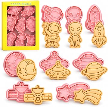 8-Piece Space Cookie Cutter and Stamp Set, Plastic