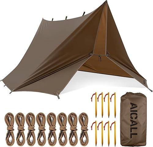 Miniatura 8 de Lona impermeable para acampar de 10 x 10 pies, tienda de campaña de supervivencia, para mochileros, lona portátil, multifuncional, refugio anti-UV