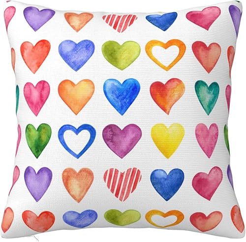 Formas de corazón de color arco iris fundas de almohada de 16 x 16 pulgadas, fundas de cojín decorativas para sofá, fundas de almohada para cojines