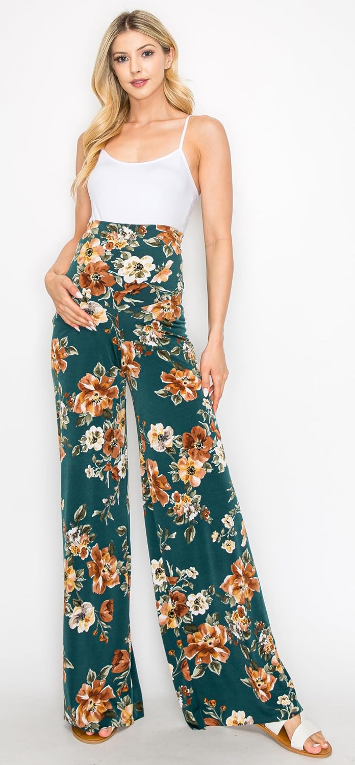 My Bump Women's Maternity Casual Bohemian Damask Palazzo Pants W/Tummy Control