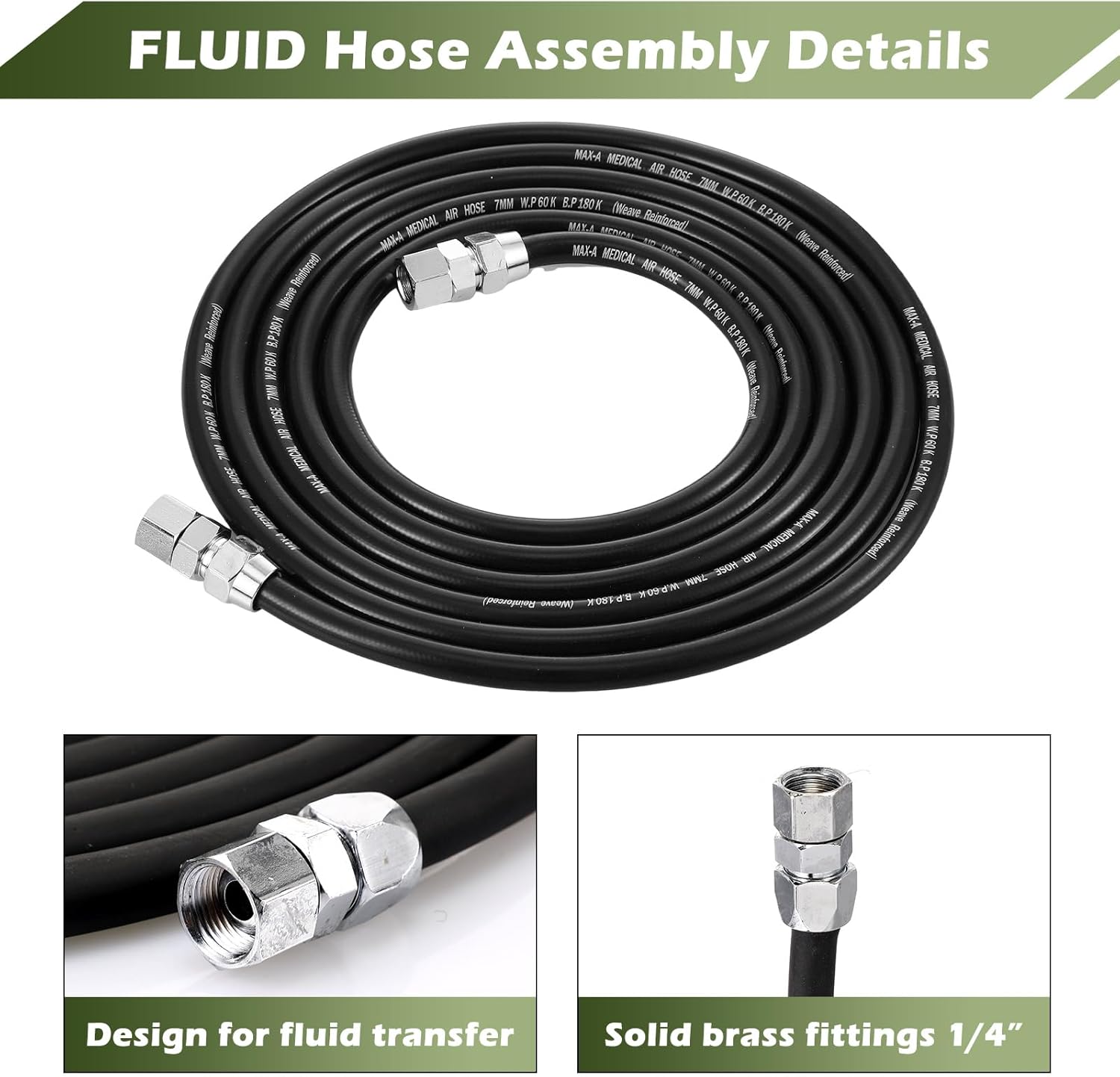 Frienda 2 Pcs 12 ft Air and Fluid Hose Assemblies Kit with Fittings Heavy Duty 5/16 ID 3/8 Nps Air and 1/4 ID 1/4 Nps Fluid Hose for Spray Guns Paint Canisters Auto Paint Pressure Pot