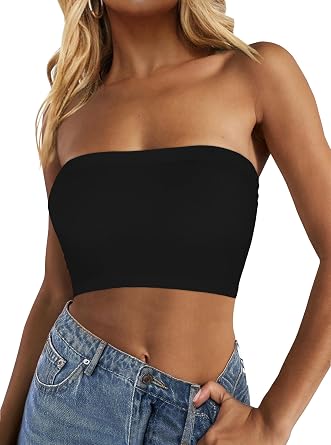 Tube Tops for Women Summer Crop Top Basic Casual Bandeau Going Out Strapless Short Shirt