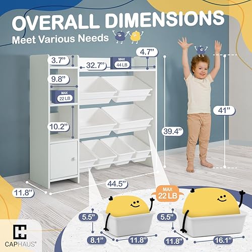 Miniatura 3 de Fencer Wire Organizador de juguetes con 8 cubos de plástico blanco, solución de almacenamiento perfecta para niños pequeños, armario de