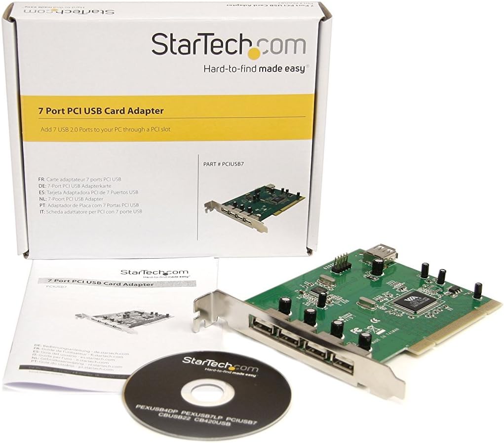 StarTech.com 7 Port PCI USB Card Adapter - PCI to USB 2.0 Controller Adapter Card - Full Profile Expansion Card, TAA (PCIUSB7)