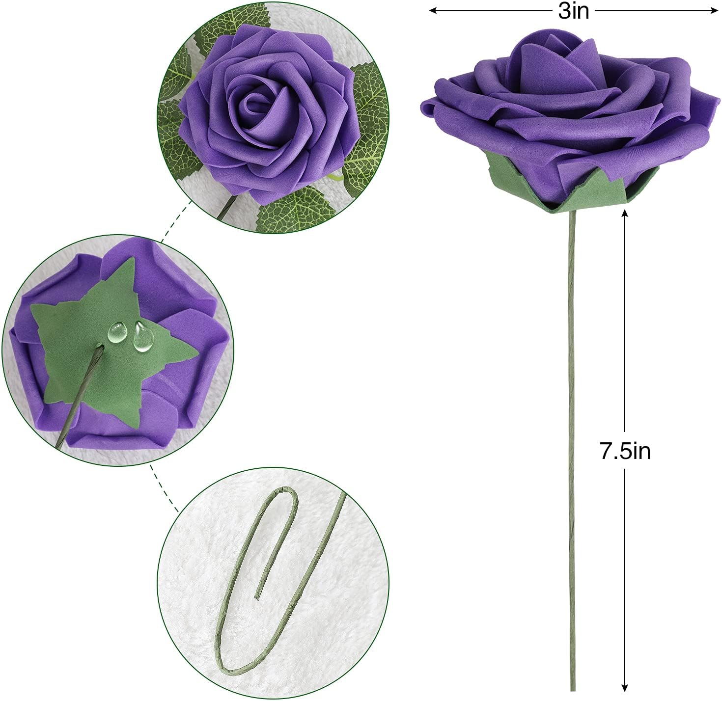 AmyHomie Artificial Flower Seriesc Purple Rose 25pcs Real Looking Fake Roses w/Stem for DIY Wedding Bouquets Centerpieces Arrangements Party Baby Shower Valentines Day Christmas Tree Decorations - Image 2