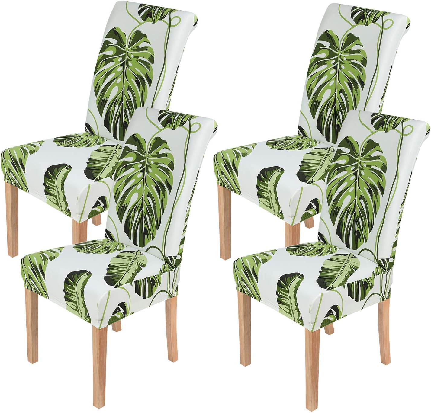 smiry 4 Pack Printed Dining Chair Covers, Stretch Spandex Removable Washable Dining Chair Protector Slipcovers for Home, Kitchen, Party, Restaurant (Moss Green)