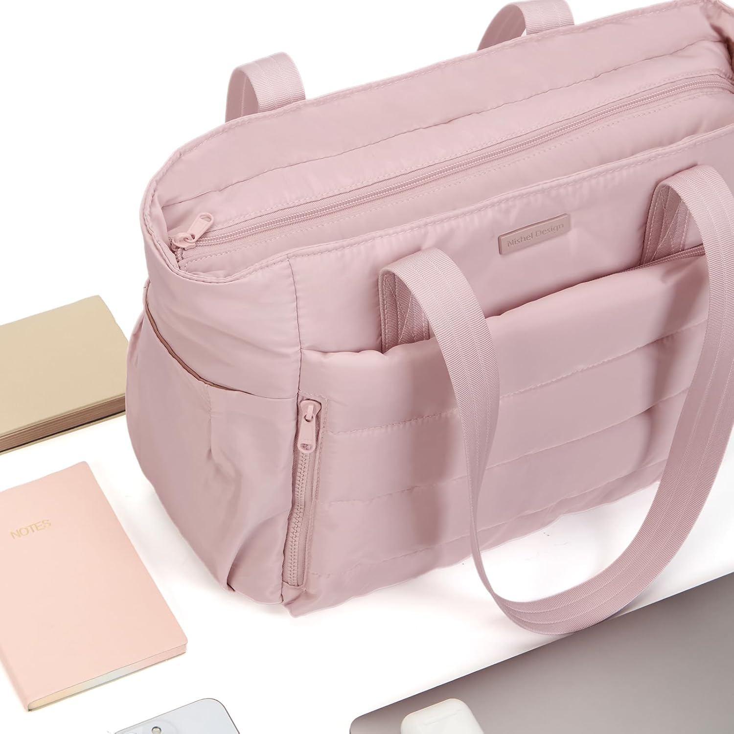 NISHEL Travel Puffy Tote Bag For Women, Ultra-Lightweight Large Tote Purse For Office Day And a Short Weekend Getaway
