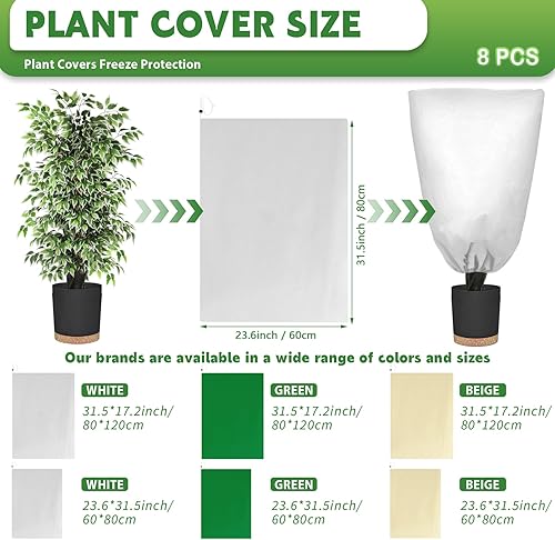 Miniatura 2 de 8 fundas para plantas, protección contra la congelación, 2.4 ozyd, tela gruesa contra heladas con cordón, mantas de invierno reutilizables con