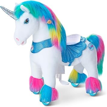 PonyCycle Rainbow Ride-on Unicorn Mechanical Pony Riding Horse Ride on Toy No Battery Required Advanced Model Y with Saddle for Kids Size 3 Ages 34 Indoor Outdoor with Wheels Y354