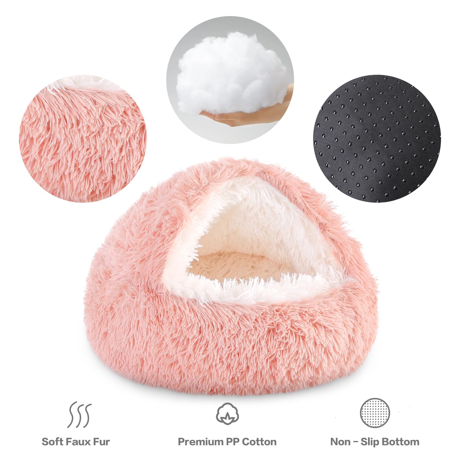 NOYAL Dog Bed Round Hooded Plush Cat Cave Donut Anti Anxiety Fluffy Dog Bed for Small Medium Dog and Cat