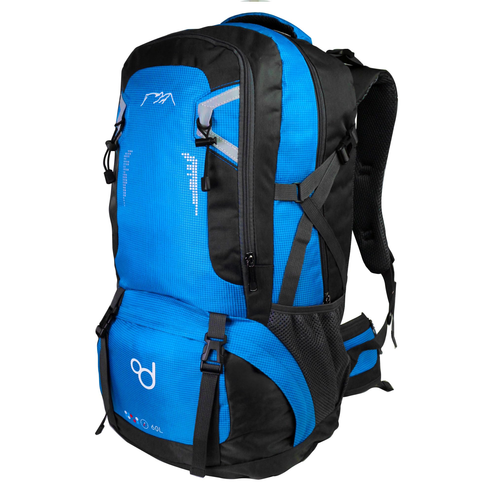 OcioDual Mochila Senderismo 60 Litros, Mochila Trekking, Montaña y Camino de Santiago, Multifuncional, Ligera, Mochilas Hombre para Camping, Acampada, Marcha Nórdica, Supervivencia, Azul