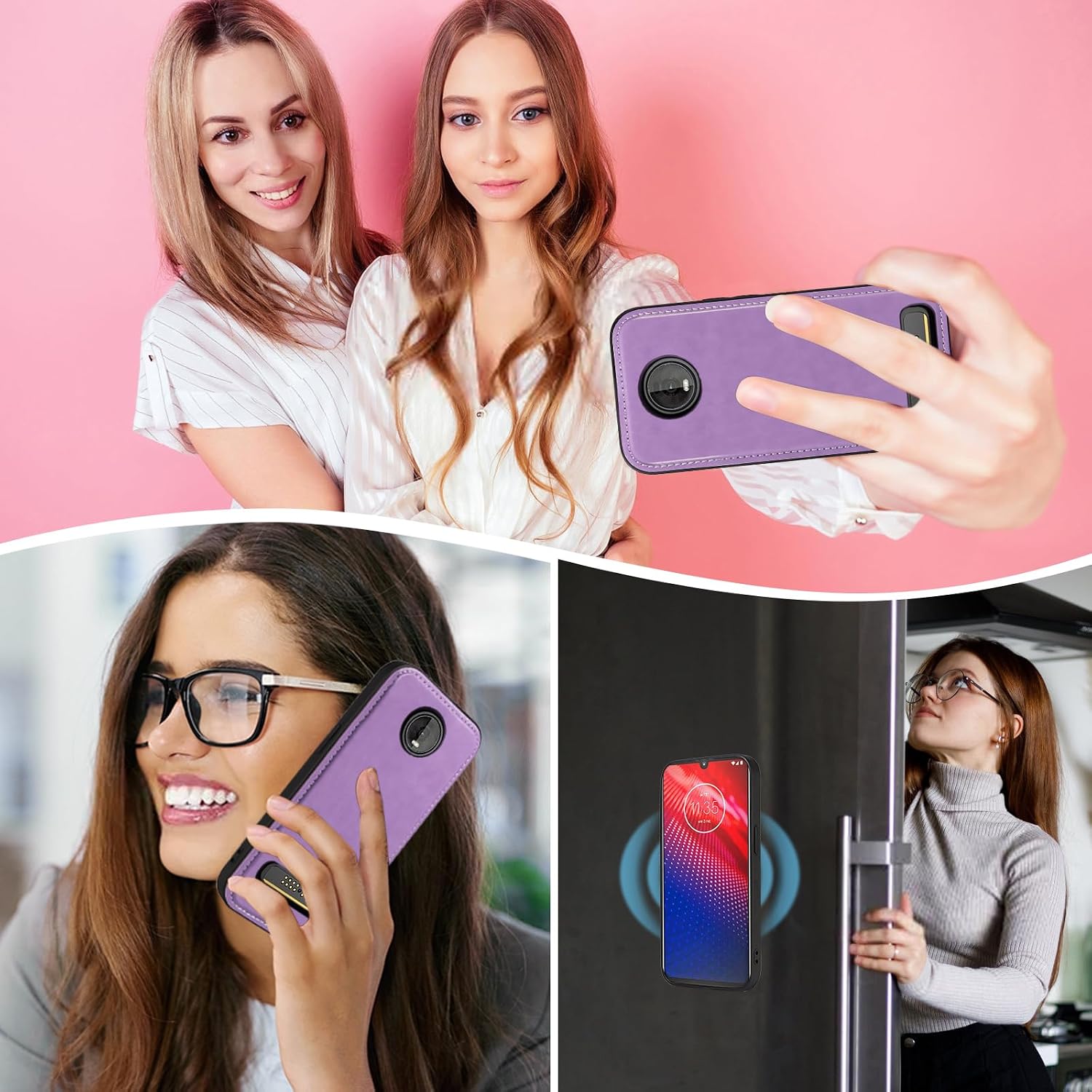 Asuwish Phone Case for Moto Z4/Moto Z 4 Play/MotoZ4 Force Zipper Wallet Magnetic Cell Cover with Screen Protector Strap Flower Card Holder Motorola 4Z Motoz4cases MotoZ4Play XT1980-4 2019 Women Purple