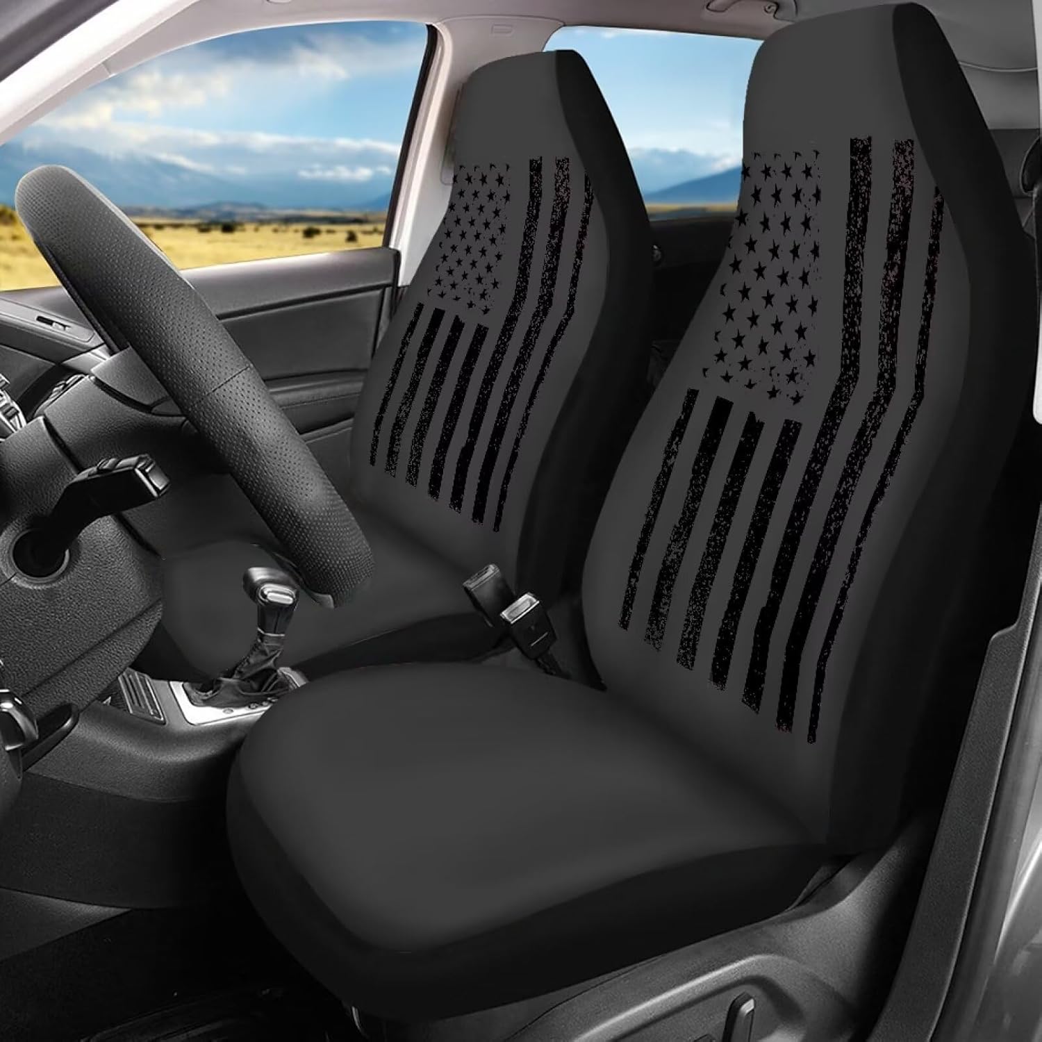 Yewattles Black American Flag Car Seat Protective Accessories Decor Car Front Rear Seat Covers Set of 4 Universal Fit Truck SUV Van Sedan Interior Cushion Protector