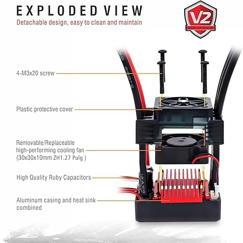 Miniatura 3 de Hobby WP 1080 V2 impermeable Rock Crawler sin escobillas WP 90A ESC Control de velocidad con 6V/7.4V 3A BEC Diseño especial para 1/10th 1/8th