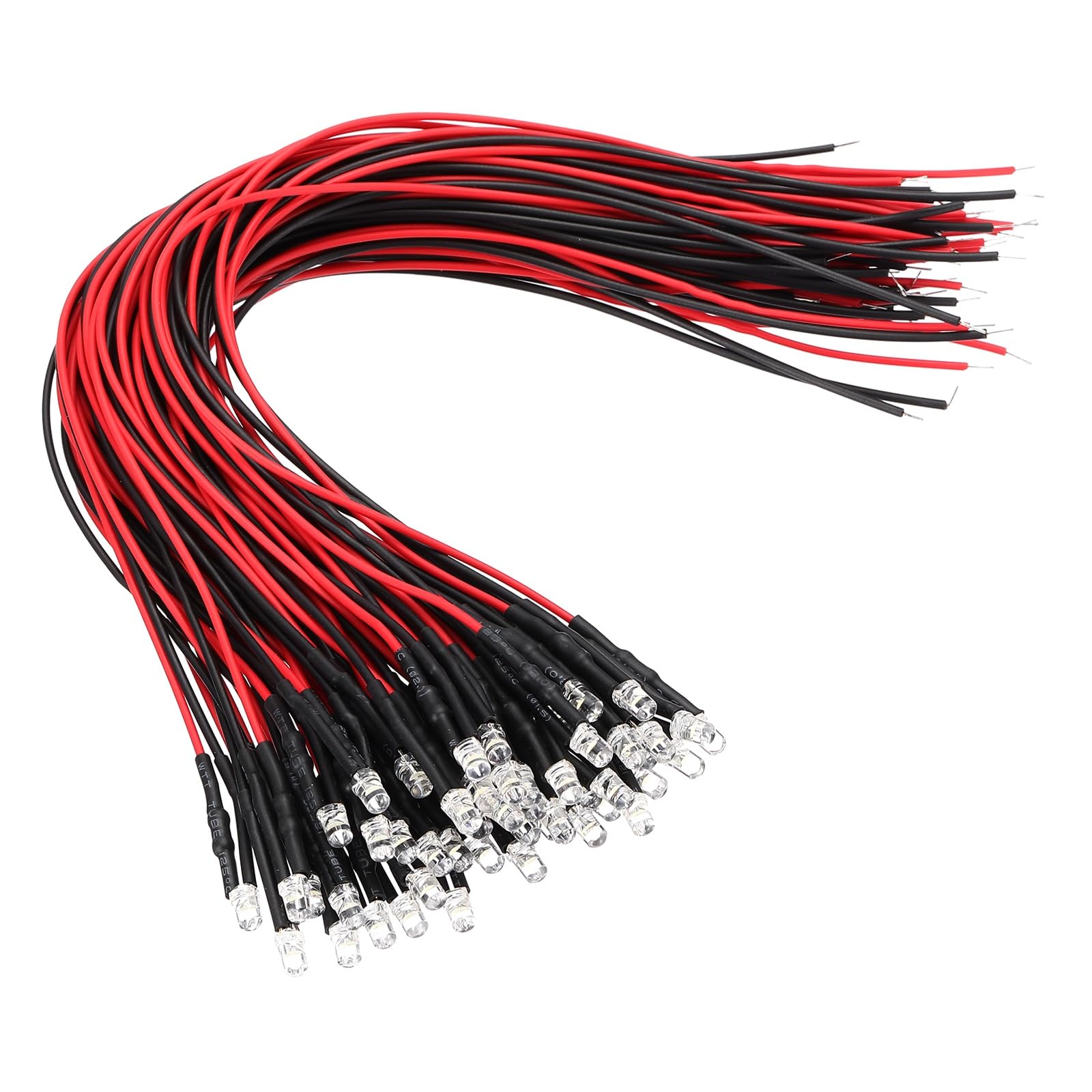VIAPUICE 50 Pcs 5mm Pre-Wired Small Emitting LED Lights Width 12V Light,White High Brightness LED Diode Light for DIY Electronics Experiments, Indicator Lights, PCB Circuits