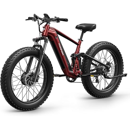 Dual Motor Electric Bike for Adults 1600W, 48V 20AH Battery with Torque Sensor, Full Suspension, 26" Fat Tire, 28MPH, 80 Mile Range, 8 Speed Mountain Electric Bicycle Golden Retriever Pro