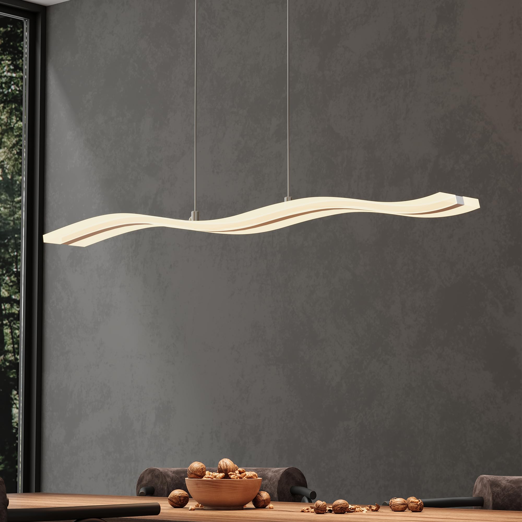 Mai & Mai Lampadario Sospensione 36W, 97 CM, Lunghezza Filo 150 CM, Bianco | Metallo Base, Altezza regolabile, Lampada da Soffitto a Sospensione per Camera da Letto, Cucina e Soggiorno, Bianco, Alivetta