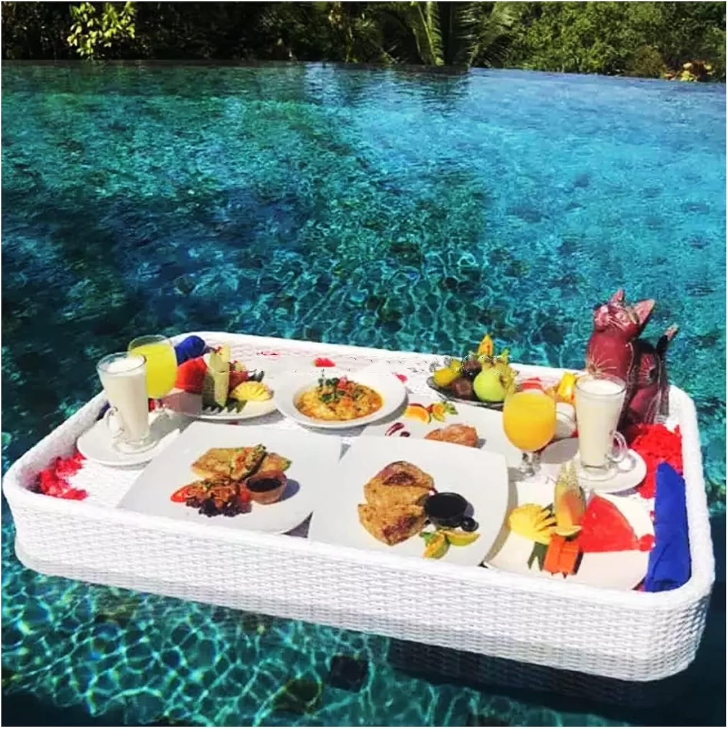 Tavolino Galleggiante per Piscina, Vassoio da Portata in Rattan Intrecciato, Vassoio Galleggiante per Adulti, galleggianti per Piscina per Adulti, Perfetto per banchi di sab, B-100 * 60cm