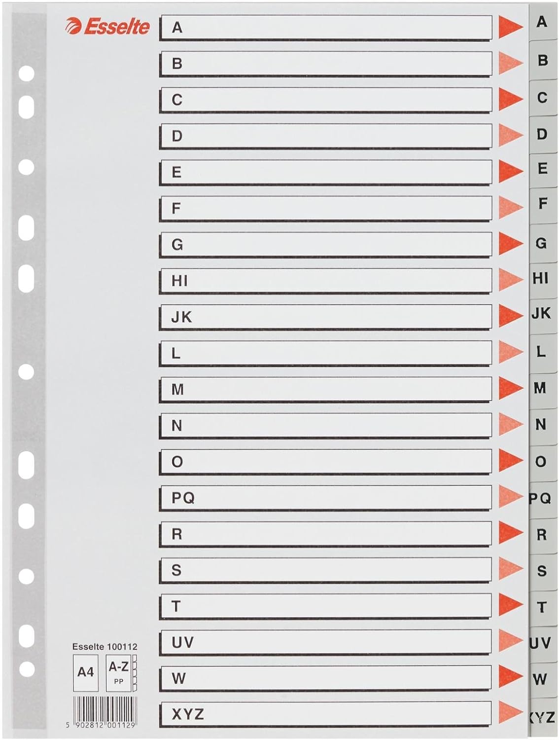 Esselte A4 A-Z Index, Heavy Duty Plastic, Grey