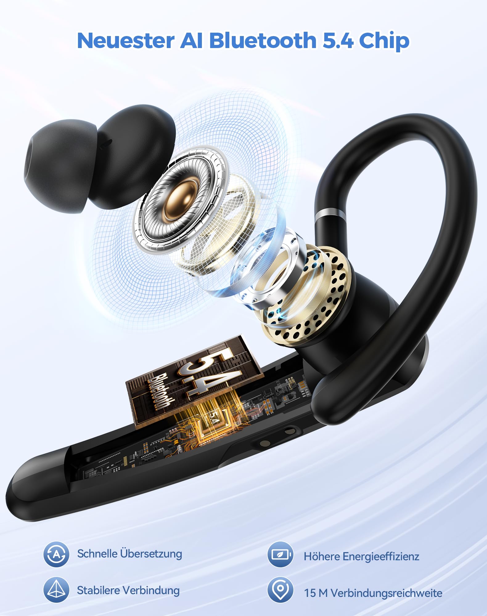 TECKNET Auriculares Bluetooth 5.4 con micrófono, doble micrófono ENC con cancelación de ruido, intercambio de IA en tiempo real, auriculares inalámbricos Bluetooth con batería de 56 horas y bolsa de