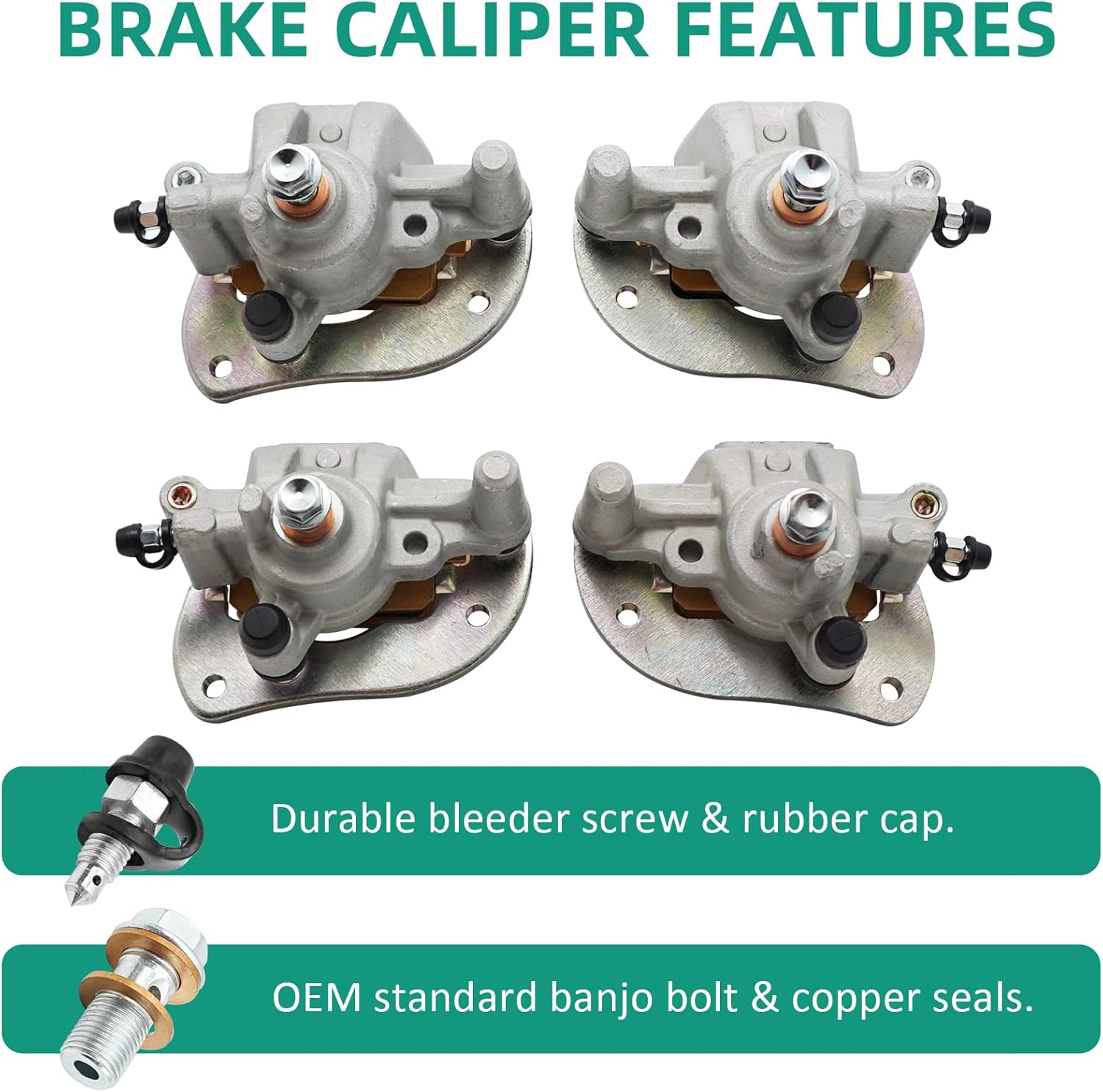 M MATI Front & Rear Brake Calipers for Yamaha ATV 2009-2014 Grizzly 550 YFM550 2007-2020 Grizzly 700 YFM700 with Pads 3B4-2580T 3B4-2580U 3B4-2580V 3B4-2580W