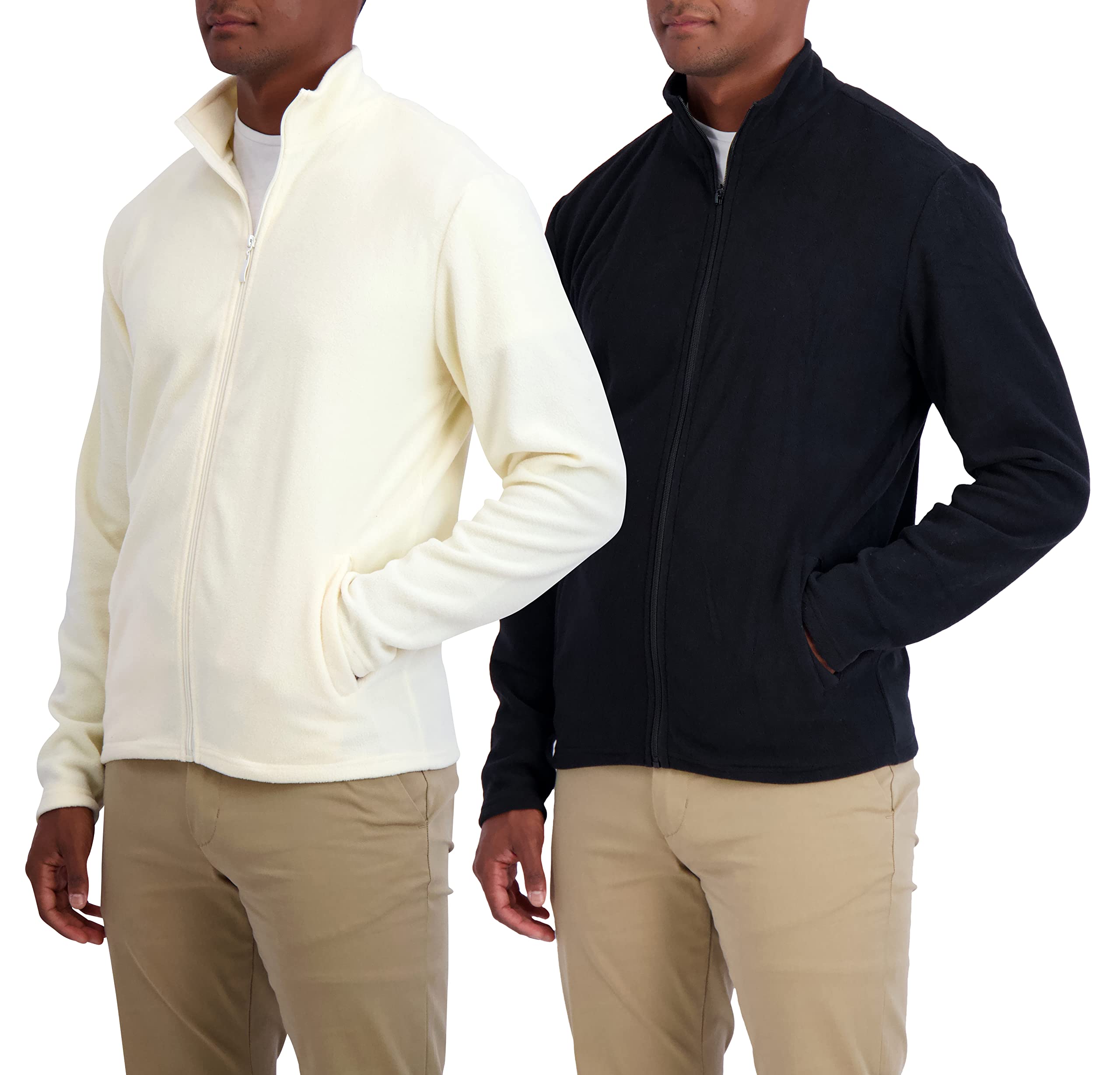 Real Essentials 2 Pack: Men's Polar Fleece Full-Zip Long Sleeve Jacket - Winter Outdoor Hiking Coat (Available in Big & Tall)