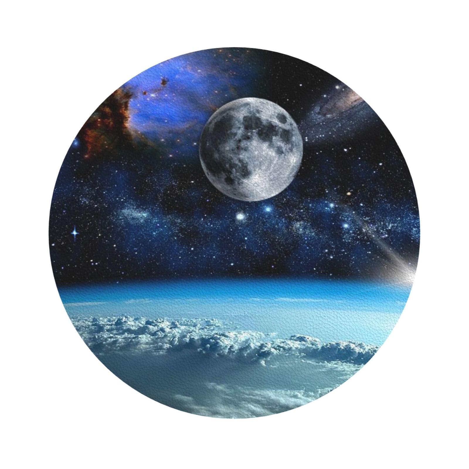 Space Planet PU Leather Coasters Set of 6 Round Drink Coasters