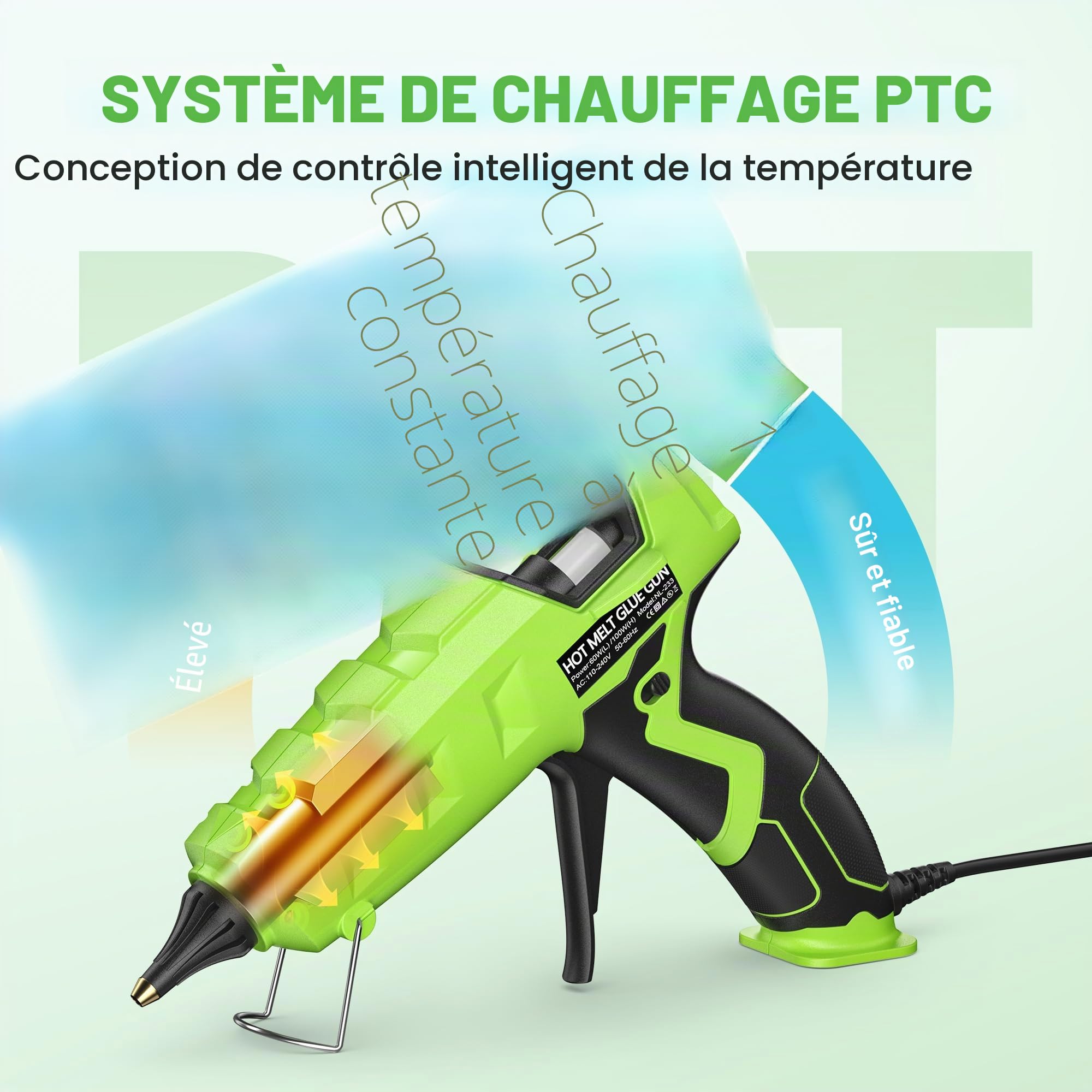 SEEKONE Pistolet à Colle Chaude 60/100W, Deux Vitesses Pistolet a Colle Anti Écoulement avec 20pcs Bâtons (150 mm), Chauffage Rapide et Sécurisé Pistolet Colle pour Réparation, Artisanat, DIY, Maison