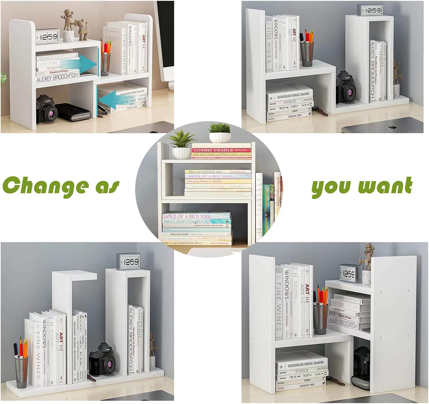 Hongtaitong Natural Wood Bookcase,Bookshelf on Desk, Expandable Bookselves in Room,Organizer Expandable Desktop,Adjustable Desktop Shelves and Office Shelves，Counter Organizer Kitchen (White) : Home & Kitchen