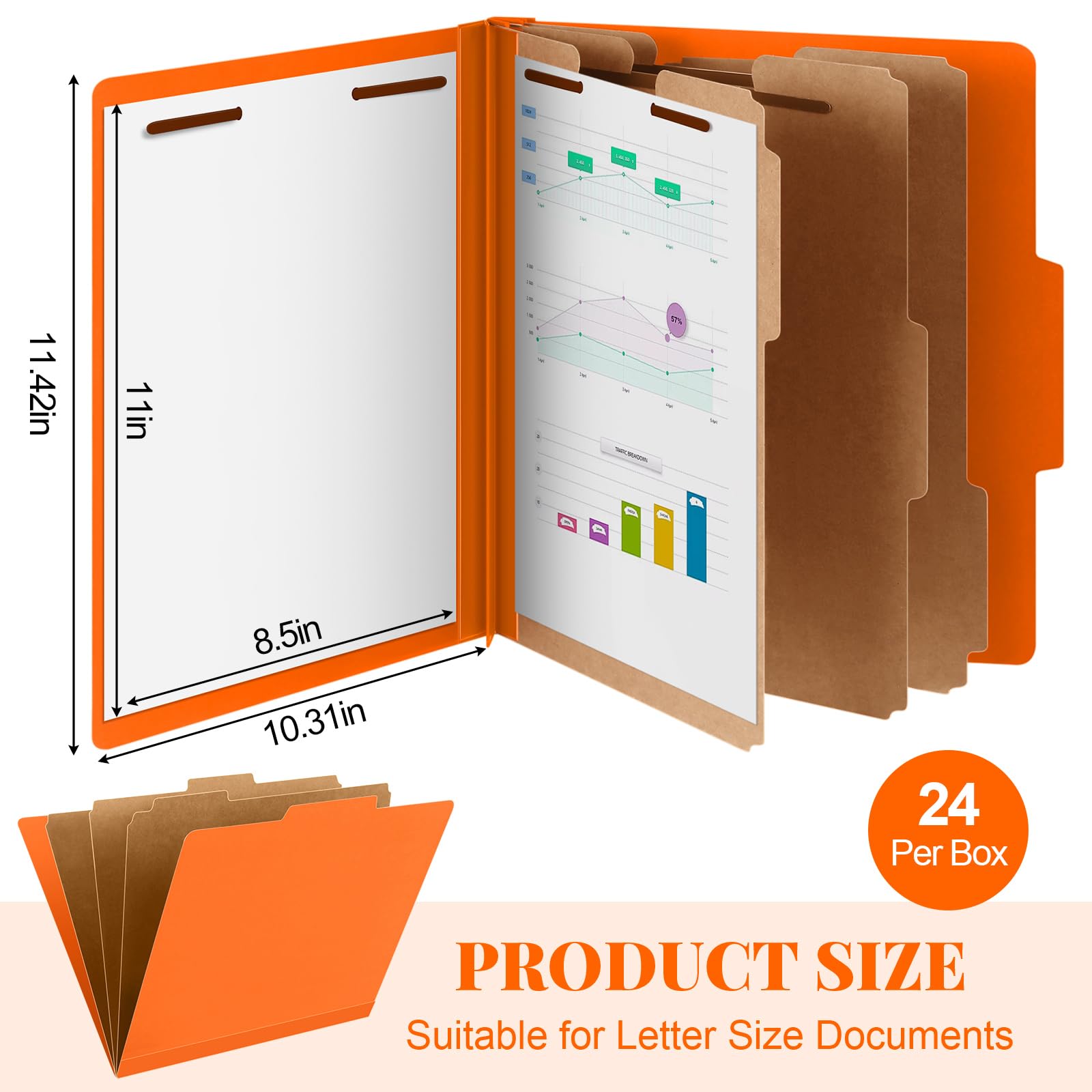 Skyygemm 24 cartelle per il rientro a scuola, formato lettera, 3 divisori in cartone pressato, con chiusura, organizer espandibile, per insegnanti, impiegati d'ufficio, colleghi, personale (arancione)
