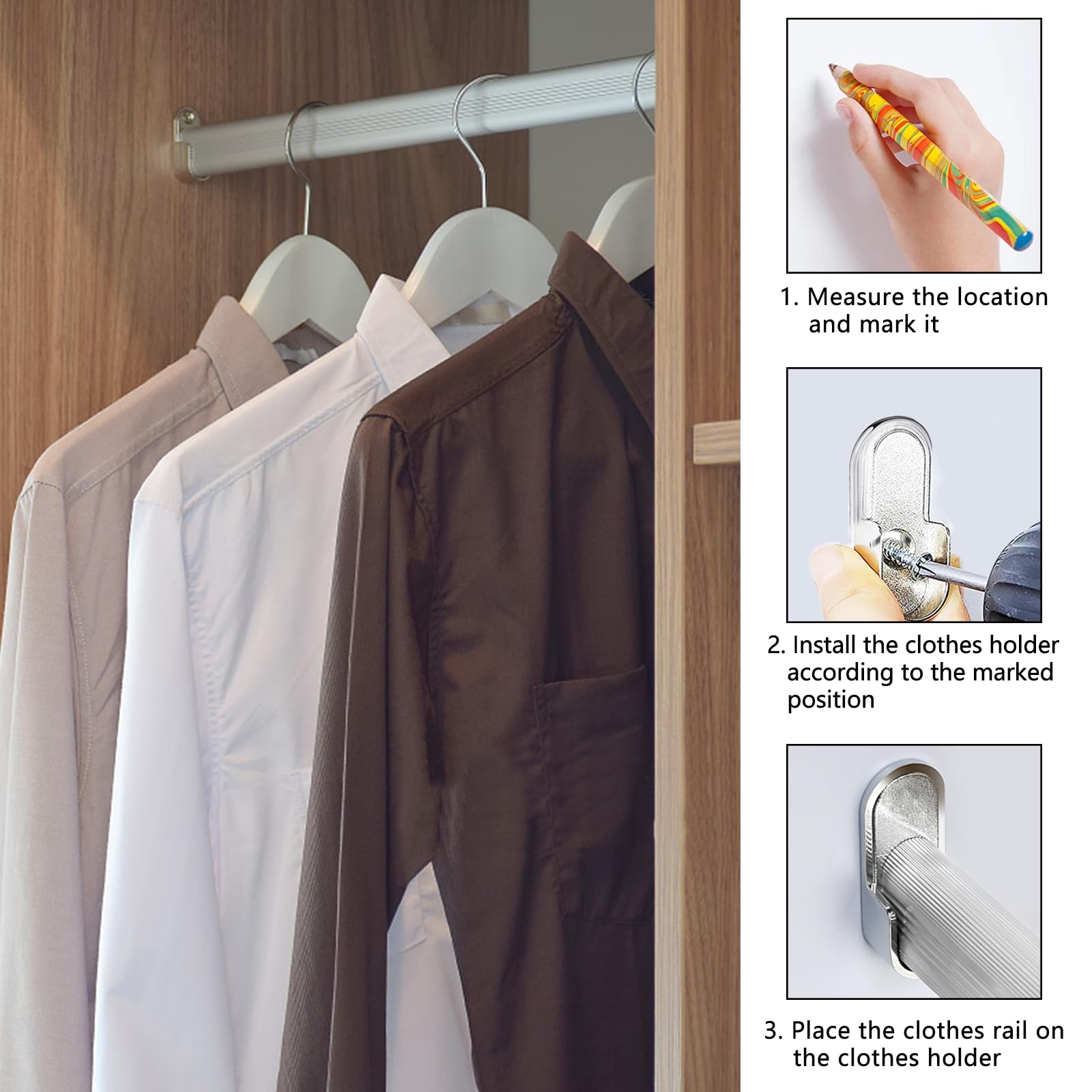 TOKPLNU Lot De 4 Supports De Tringle à Rideaux Noirs De 33 En Acier Inoxydable Très